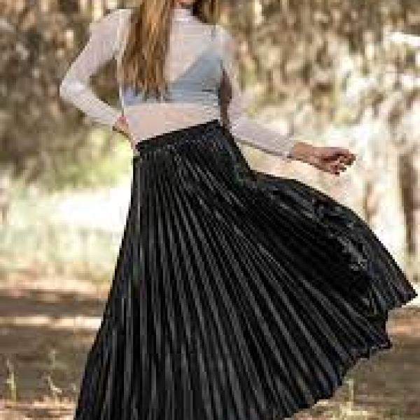 Metallic Pleated Maxi Skirt